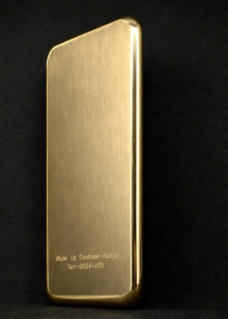 Back of NOT PHONE™ Classic. engraved “Made in Tsubame-Sanjo” and a lot number